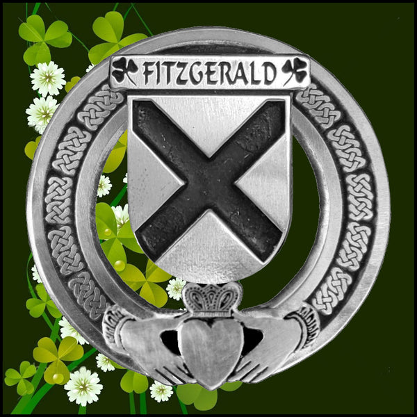 FitzGerald Irish Claddagh Coat of Arms Plaid brooch ~ Emerald stones