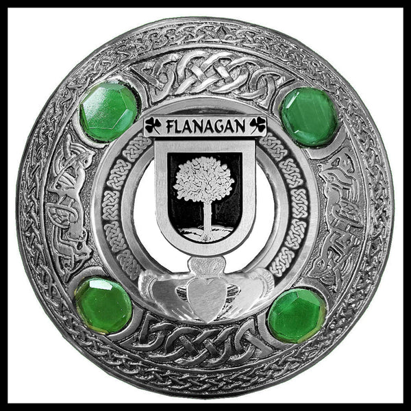 Flanagan Irish Claddagh Coat of Arms Plaid brooch ~ Emerald stones
