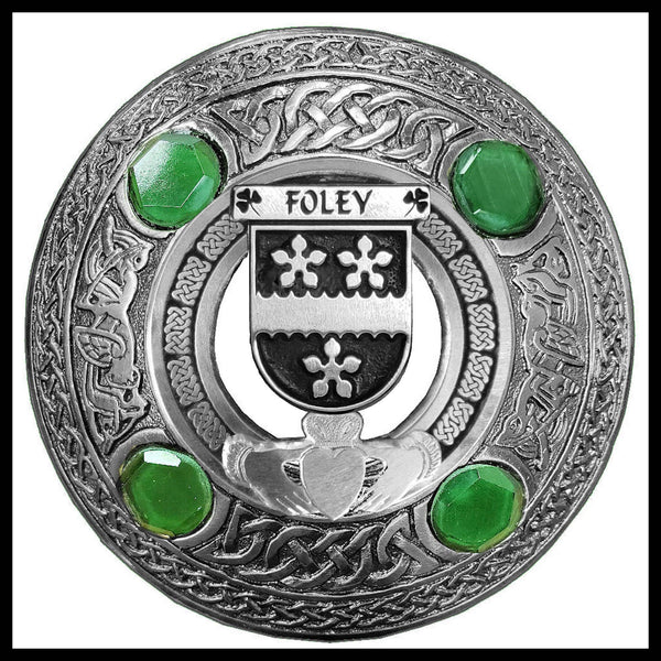 Foley Irish Claddagh Coat of Arms Plaid brooch ~ Emerald stones