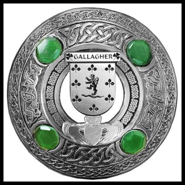 Gallagher Irish Claddagh Coat of Arms Plaid brooch ~ Emerald stones