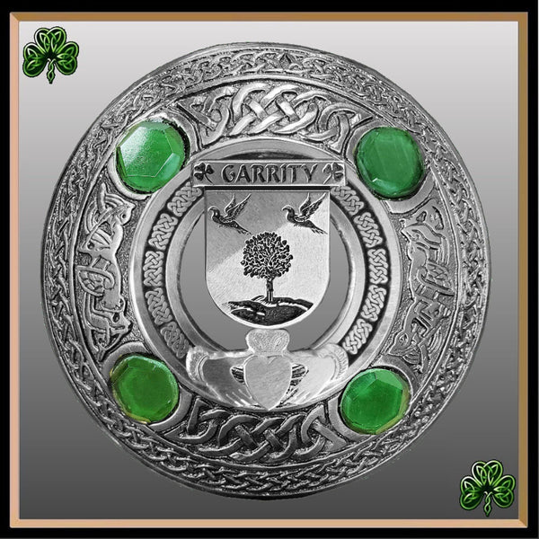 Garrity Irish Claddagh Coat of Arms Plaid brooch ~ Emerald stones