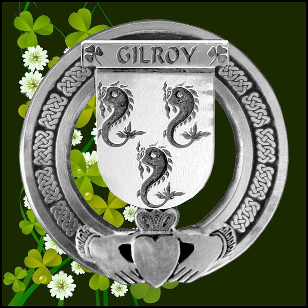 Gilroy Irish Claddagh Coat of Arms Plaid brooch ~ Emerald stones