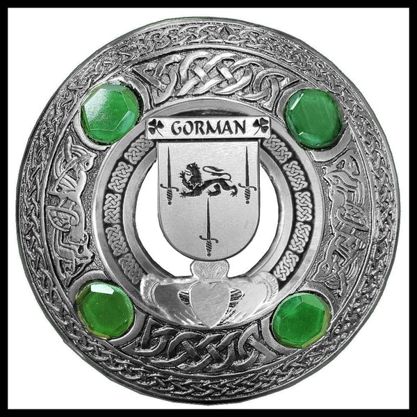 Gorman Irish Claddagh Coat of Arms Plaid brooch ~ Emerald stones