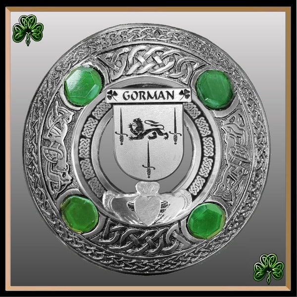 Gorman Irish Claddagh Coat of Arms Plaid brooch ~ Emerald stones