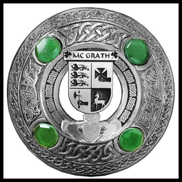 McGrath Irish Claddagh Coat of Arms Plaid brooch ~ Emerald stones