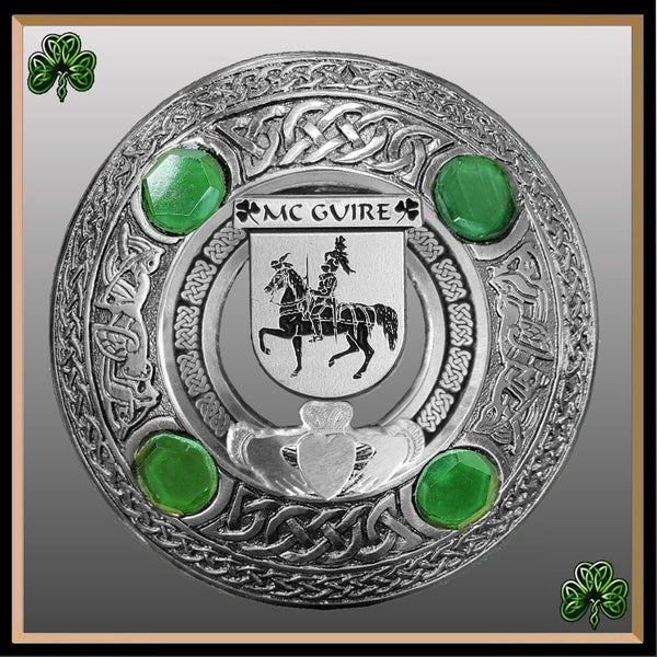 McGuire Irish Claddagh Coat of Arms Plaid brooch ~ Emerald stones