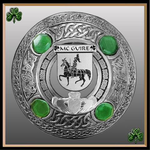 McGuire Irish Claddagh Coat of Arms Plaid brooch ~ Emerald stones