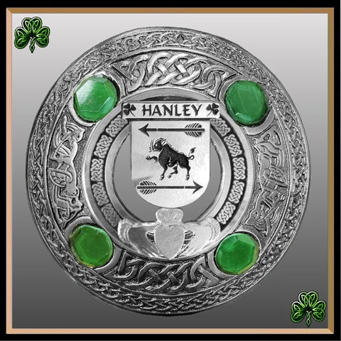Hanley Irish Claddagh Coat of Arms Plaid brooch ~ Emerald stones