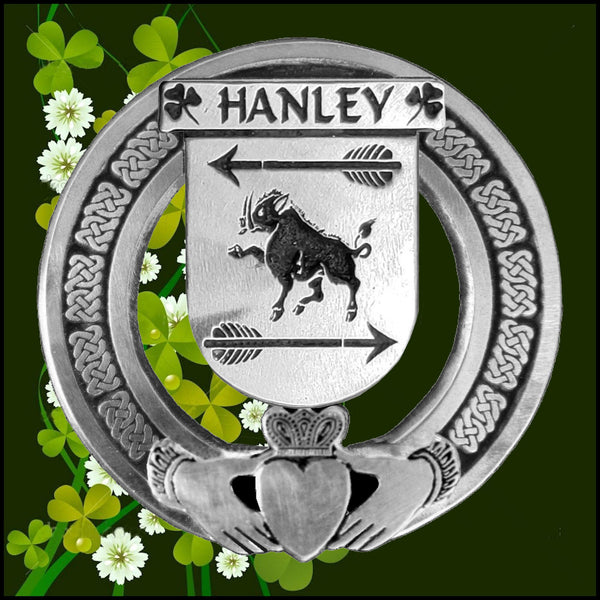 Hanley Irish Claddagh Coat of Arms Plaid brooch ~ Emerald stones