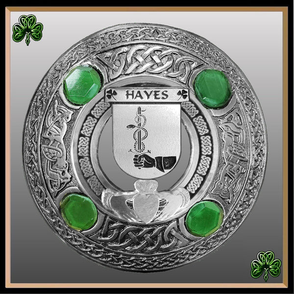 Hayes Irish Claddagh Coat of Arms Plaid brooch ~ Emerald stones