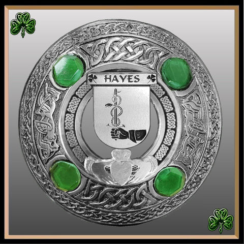 Hayes Irish Claddagh Coat of Arms Plaid brooch ~ Emerald stones