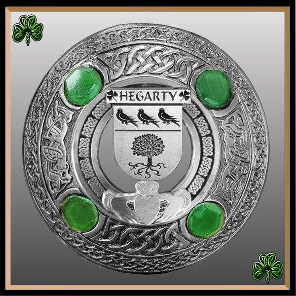 Hegarty Irish Claddagh Coat of Arms Plaid brooch ~ Emerald stones