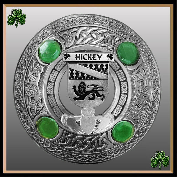 Hickey Irish Claddagh Coat of Arms Plaid brooch ~ Emerald stones