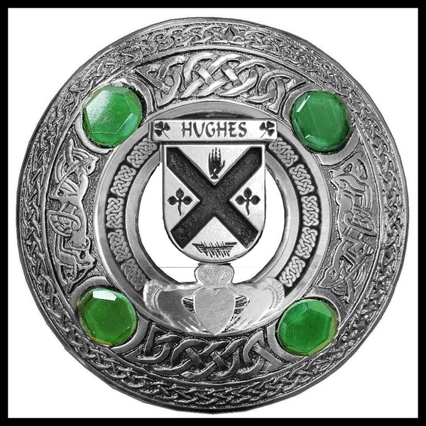 Hughes Irish Claddagh Coat of Arms Plaid brooch ~ Emerald stones