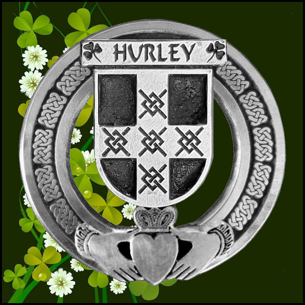Hurley Irish Claddagh Coat of Arms Plaid brooch ~ Emerald stones