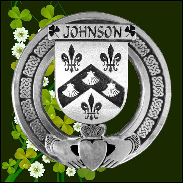 Johnson Irish Claddagh Coat of Arms Plaid brooch ~ Emerald stones