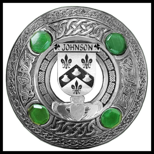 Johnson Irish Claddagh Coat of Arms Plaid brooch ~ Emerald stones