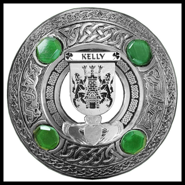 Kelly Irish Claddagh Coat of Arms Plaid brooch ~ Emerald stones