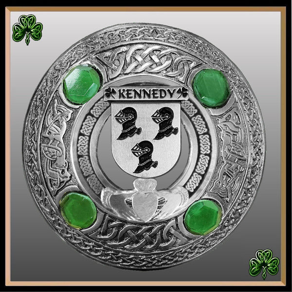 Kennedy Irish Claddagh Coat of Arms Plaid brooch ~ Emerald stones