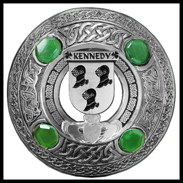 Kennedy Irish Claddagh Coat of Arms Plaid brooch ~ Emerald stones