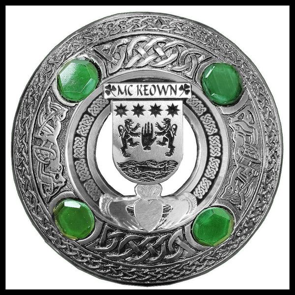 McKeown Irish Claddagh Coat of Arms Plaid brooch ~ Emerald stones