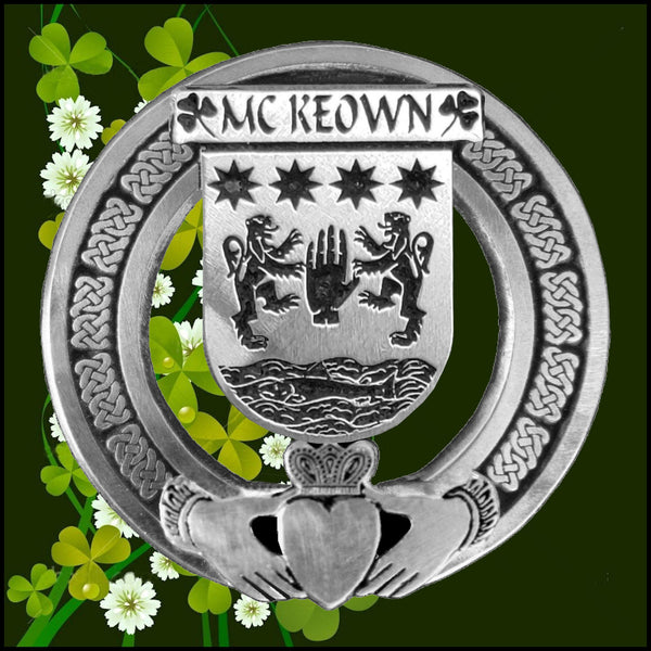 McKeown Irish Claddagh Coat of Arms Plaid brooch ~ Emerald stones