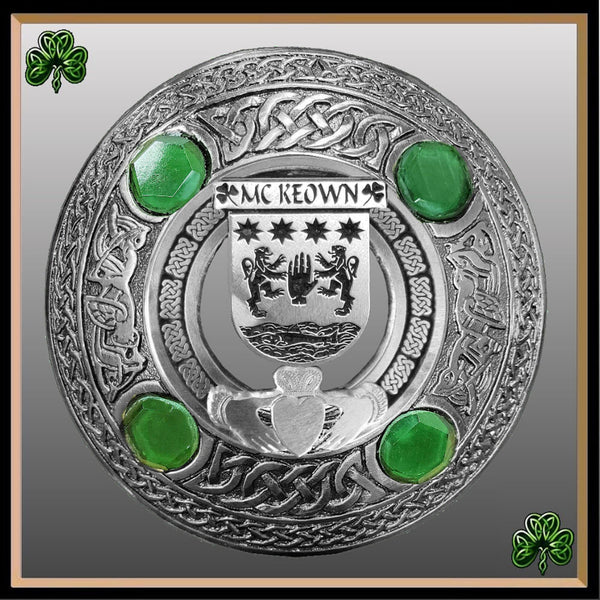 McKeown Irish Claddagh Coat of Arms Plaid brooch ~ Emerald stones