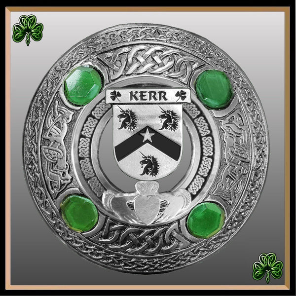Kerr Irish Claddagh Coat of Arms Plaid brooch ~ Emerald stones