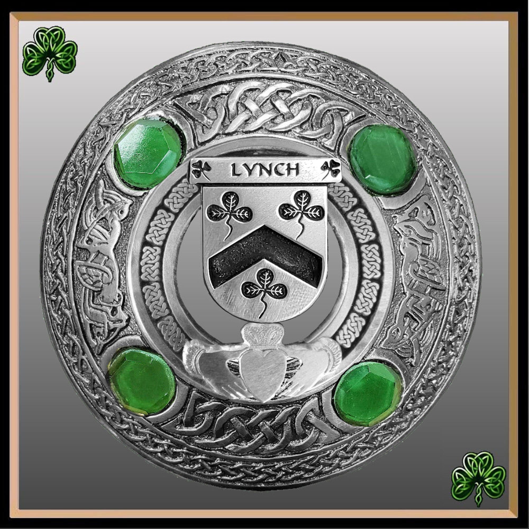 Lynch Irish Claddagh Coat of Arms Plaid brooch ~ Emerald stones