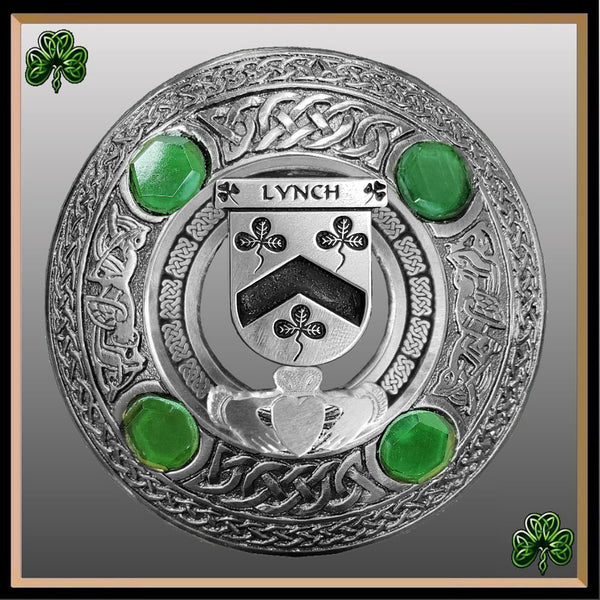 Lynch Irish Claddagh Coat of Arms Plaid brooch ~ Emerald stones