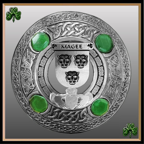 Magee Irish Claddagh Coat of Arms Plaid brooch ~ Emerald stones