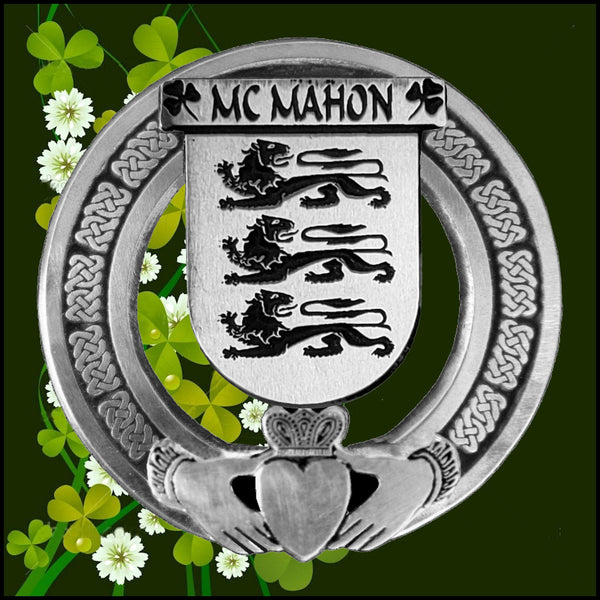 McMahon Irish Claddagh Coat of Arms Plaid brooch ~ Emerald stones