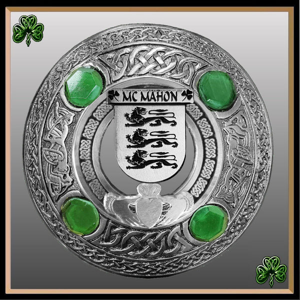 McMahon Irish Claddagh Coat of Arms Plaid brooch ~ Emerald stones