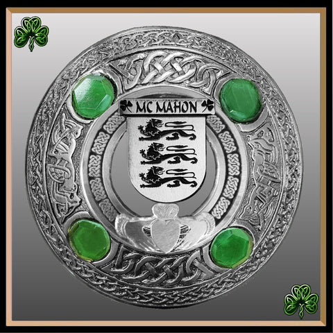 McMahon Irish Claddagh Coat of Arms Plaid brooch ~ Emerald stones