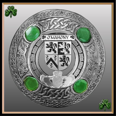 O'Mahony Irish Claddagh Coat of Arms Plaid brooch ~ Emerald stones