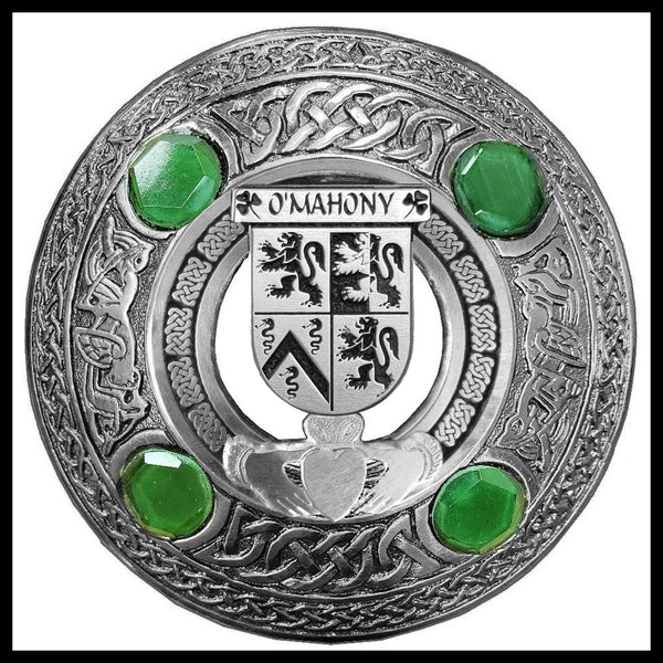 O'Mahony Irish Claddagh Coat of Arms Plaid brooch ~ Emerald stones