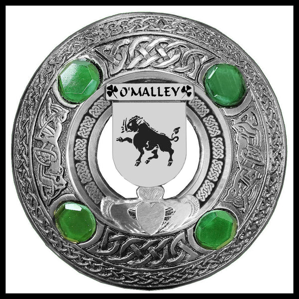 O'Malley Irish Claddagh Coat of Arms Plaid brooch ~ Emerald stones