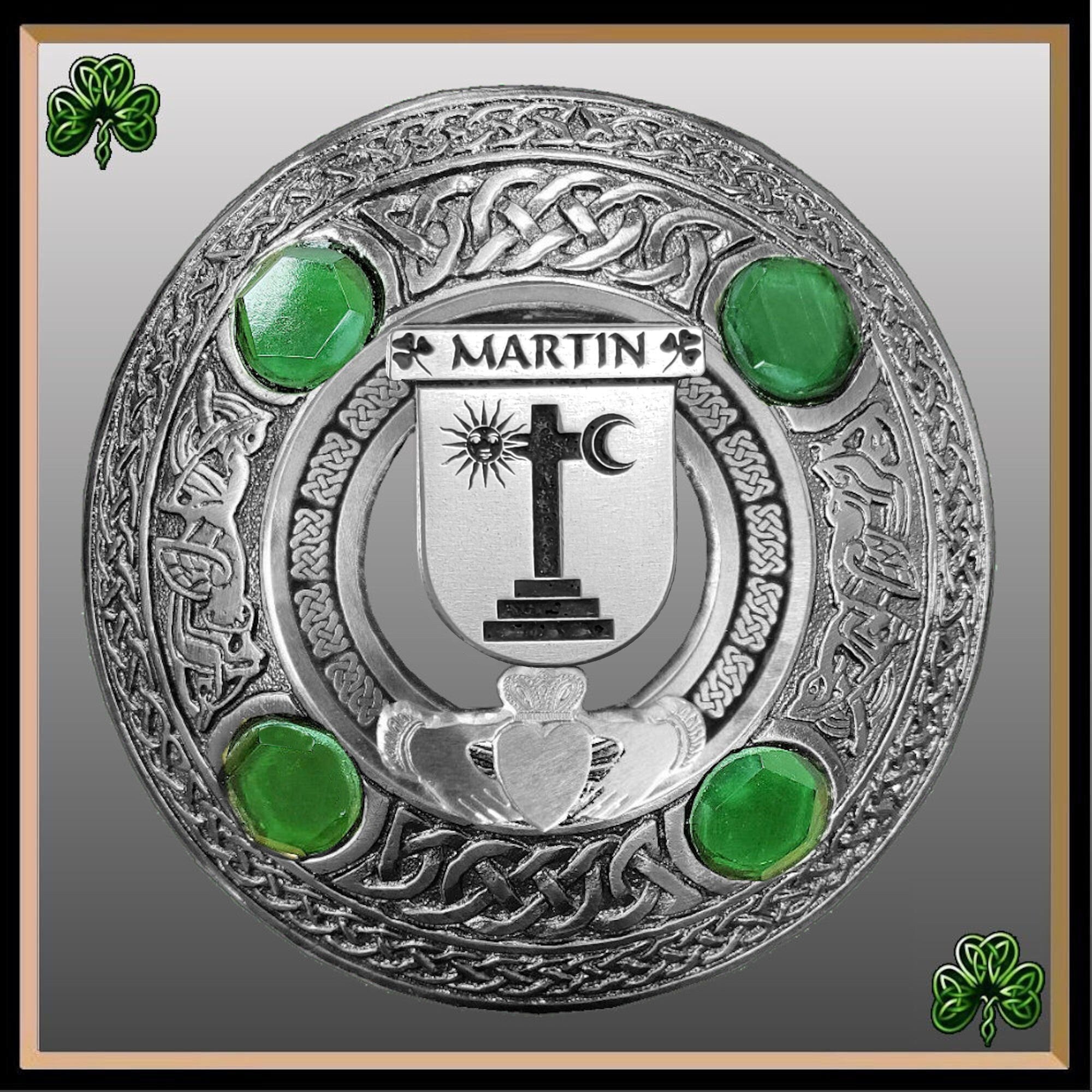 Martin Irish Claddagh Coat of Arms Plaid brooch ~ Emerald stones