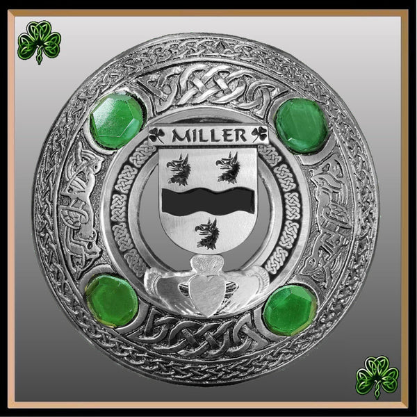 Miller Clare Irish Claddagh Coat of Arms Plaid brooch ~ Emerald stones