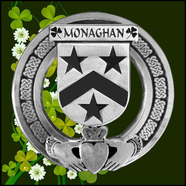 Monaghan Irish Claddagh Coat of Arms Plaid brooch ~ Emerald stones