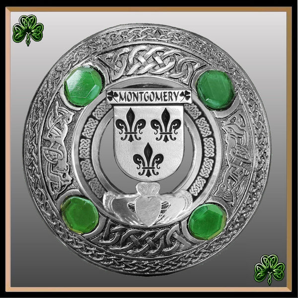 Montgomery Irish Claddagh Coat of Arms Plaid brooch ~ Emerald stones