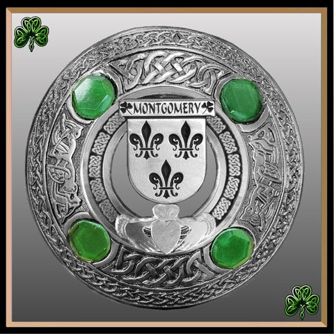 Montgomery Irish Claddagh Coat of Arms Plaid brooch ~ Emerald stones
