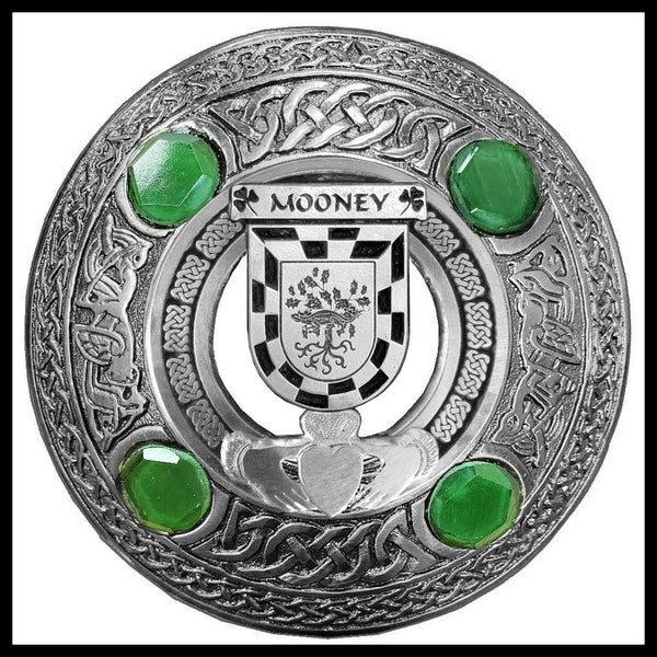 Mooney Irish Claddagh Coat of Arms Plaid brooch ~ Emerald stones