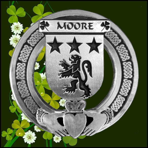Moore Irish Claddagh Coat of Arms Plaid brooch ~ Emerald stones
