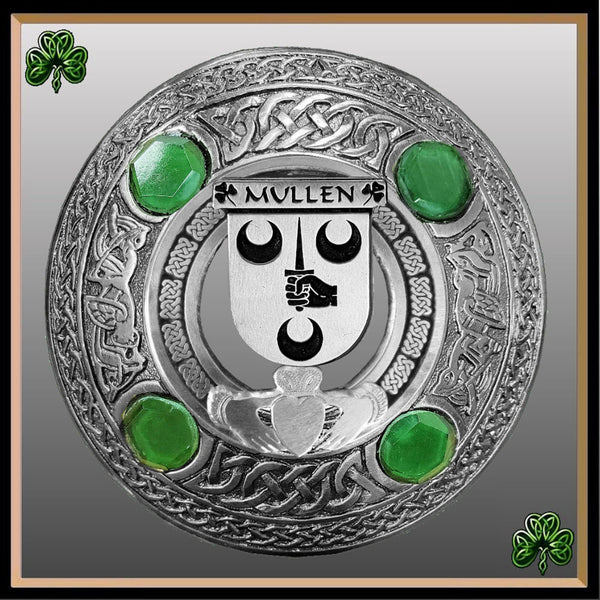 Mullen Irish Claddagh Coat of Arms Plaid brooch ~ Emerald stones
