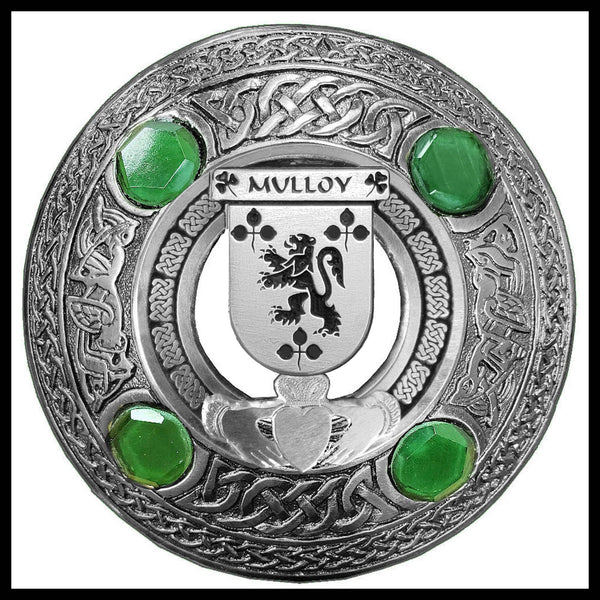 Mulloy Irish Claddagh Coat of Arms Plaid brooch ~ Emerald stones