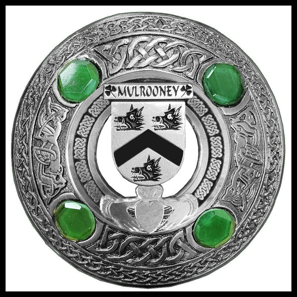 Mulrooney Irish Claddagh Coat of Arms Plaid brooch ~ Emerald stones