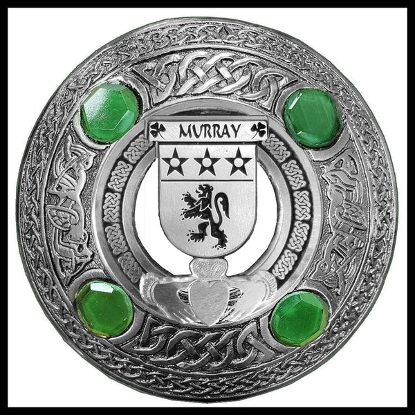 Murray Irish Claddagh Coat of Arms Plaid brooch ~ Emerald stones