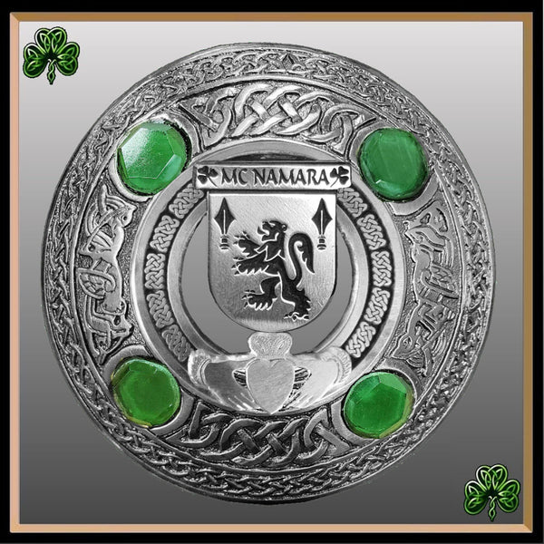 McNamara Irish Claddagh Coat of Arms Plaid brooch ~ Emerald stones