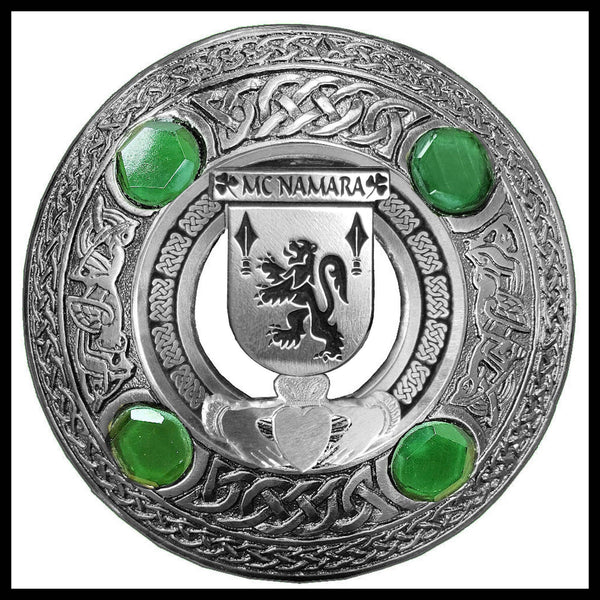 McNamara Irish Claddagh Coat of Arms Plaid brooch ~ Emerald stones